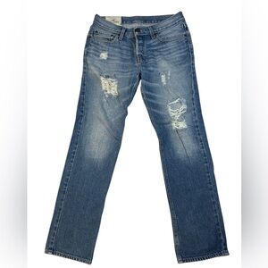 Hollister Men's Distressed Medium Blue Jeans